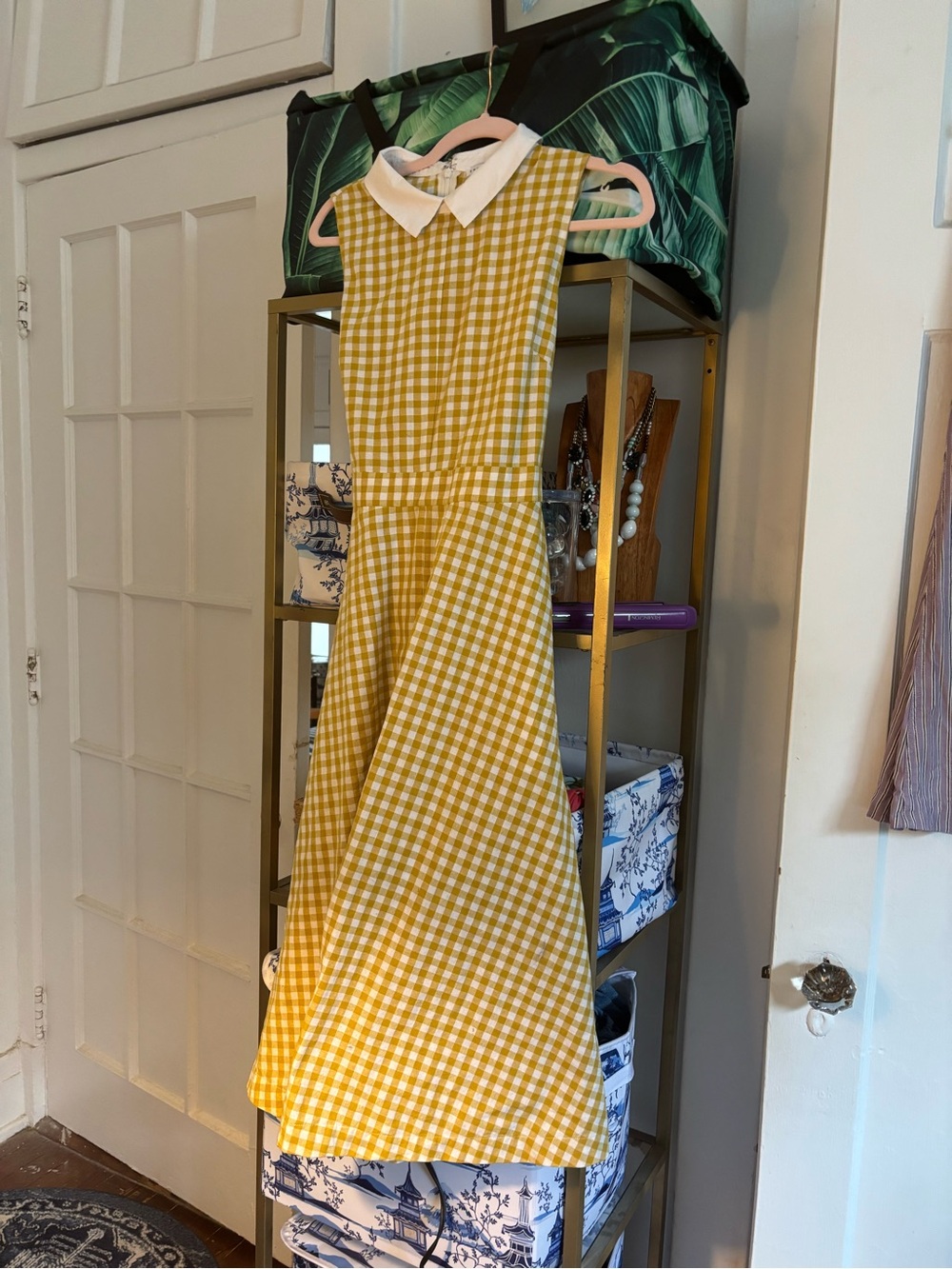 English Factory Yellow Gingham Dress with White Collar - Picture 1 of 6
